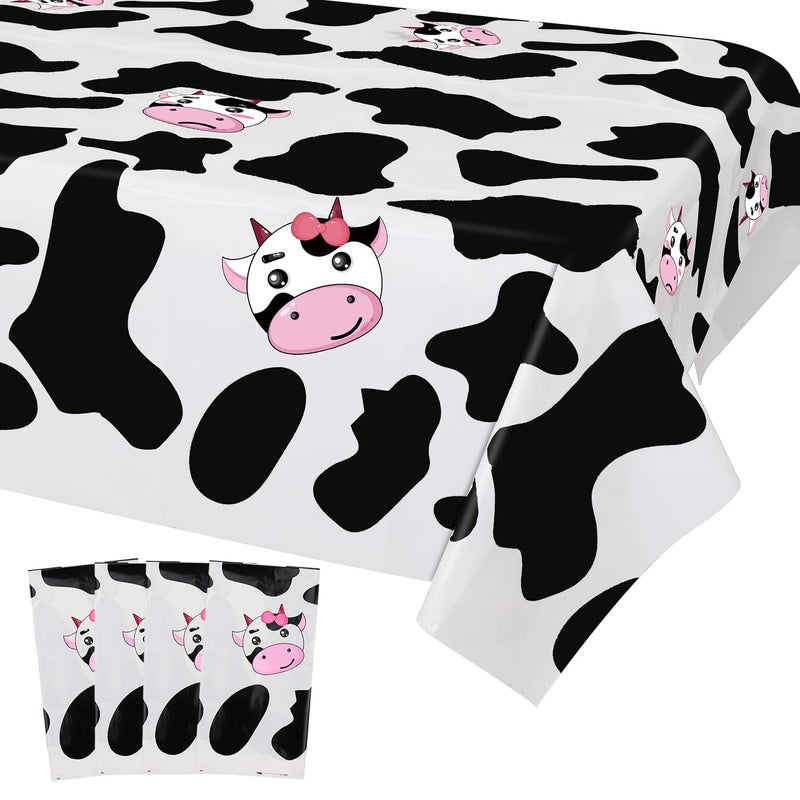 Inspireyee Cow Print Plastic Tablecloth Pack of 4 86 x 51 inches Farm Animal Themed Party Tablecovers for Cow Theme Birthday Party Supplies A - Image 2