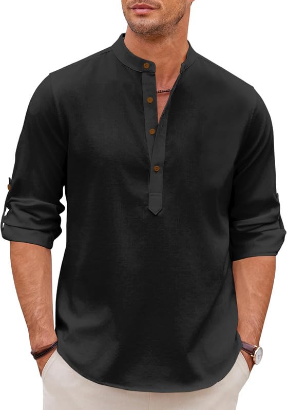 Macsivo Men's Cotton Blend Solid Short Kurta with Mandarin Collared Full Sleeve Drawstring Stylish Straight Length | Kurta for Man - Image 1