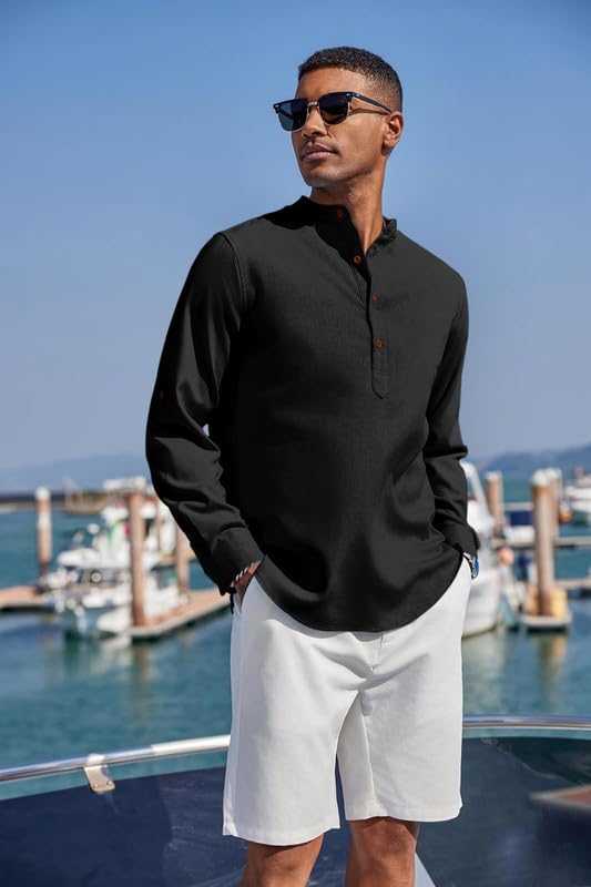 Macsivo Men's Cotton Blend Solid Short Kurta with Mandarin Collared Full Sleeve Drawstring Stylish Straight Length | Kurta for Man - Image 4