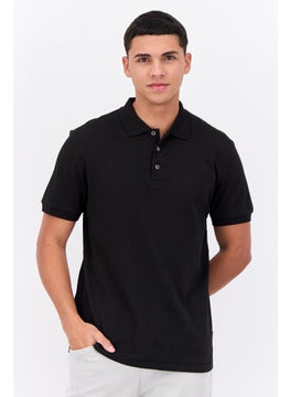 Men Regular Fit Textured Short Sleeves Polo Shirt, Black
