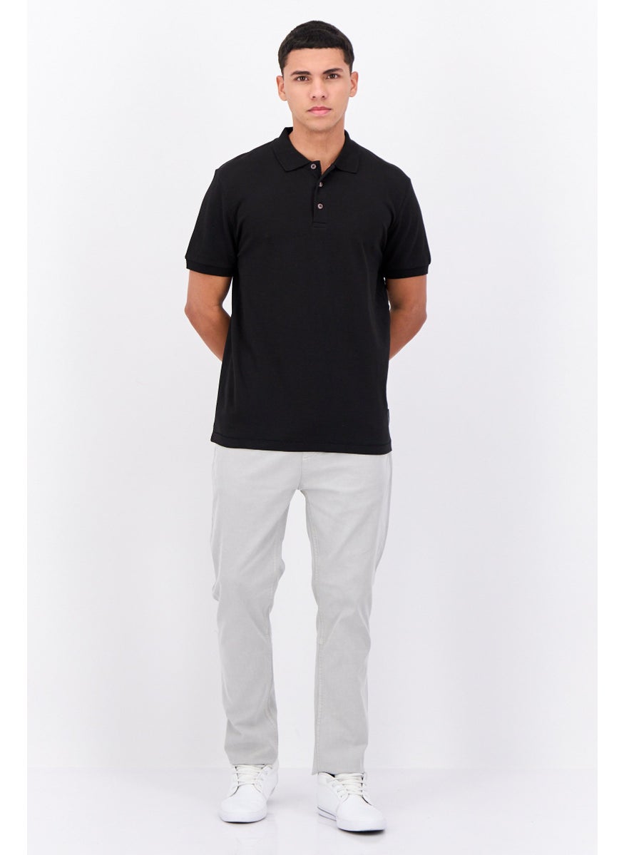 French Connection - Men Regular Fit Textured Short Sleeves Polo Shirt, Black - Image 1