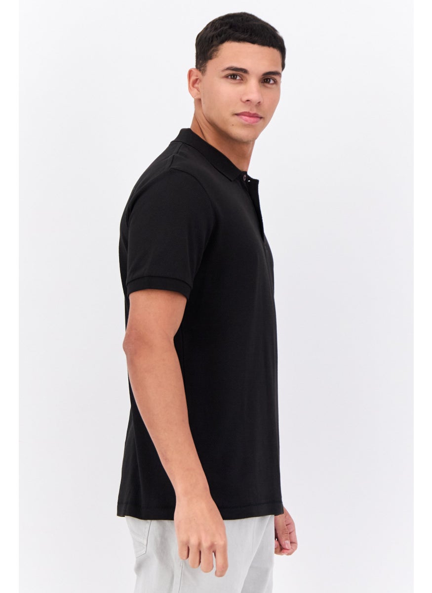 French Connection - Men Regular Fit Textured Short Sleeves Polo Shirt, Black - Image 1