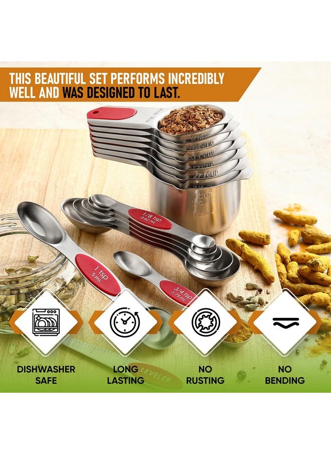 Spring Chef Spring Chef Magnetic Measuring Cups & Spoons Set (Patent Pending), Strong N45 Magnets, Heavy Duty Stainless Steel Fits in Spice Jars for Baking & Cooking, BPA Free, Round Set of 15 with Leveler, Red  - Image 2