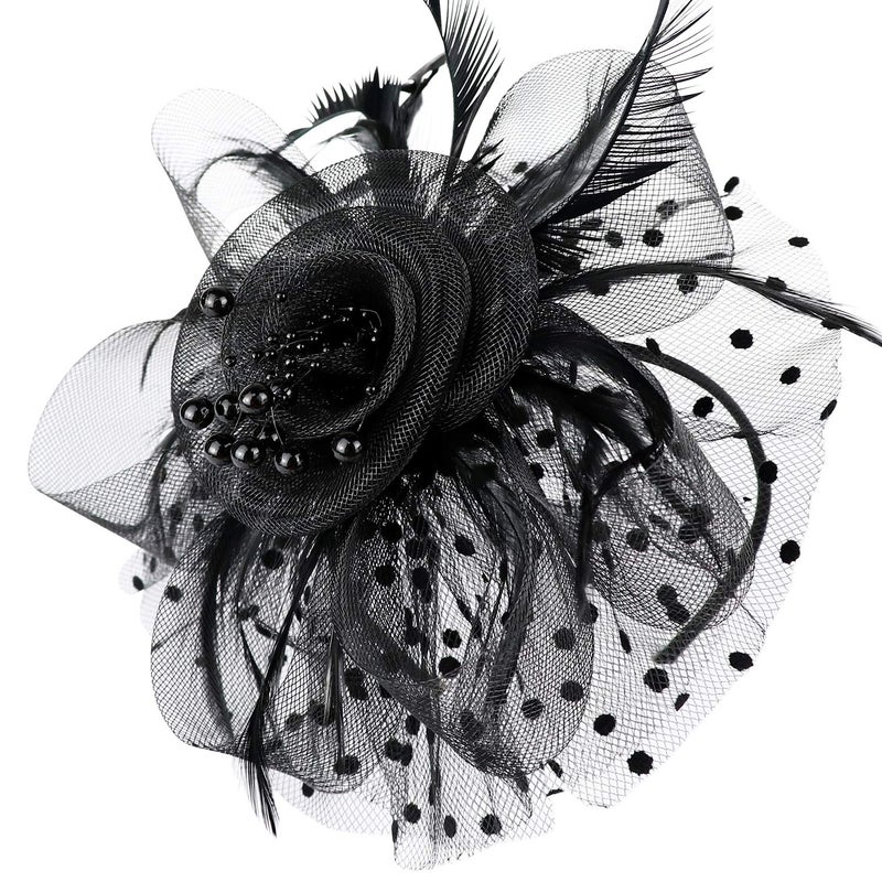 DRESHOW Fascinators Hat Tea Party Headwear Ribbons Feathers on a Headband and a Clip for Girls and Women - Image 2