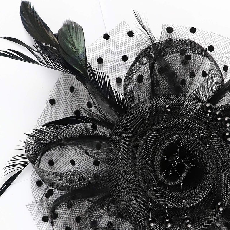 DRESHOW Fascinators Hat Tea Party Headwear Ribbons Feathers on a Headband and a Clip for Girls and Women - Image 3