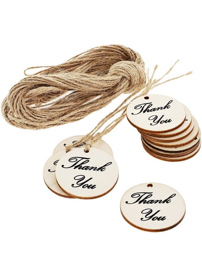Juvale 100Pack Thank You Wood Tags With Twine For Wedding And Baby Shower Themed Party Favors 1.5 Inches - Image 1