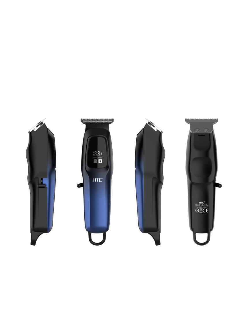 HTC - HTC Hair Clipper, Beard Trimmer with USB Rechargeable Cordless T-Shape Shaver with LED Display and 3 Combs, AT578 - Image 1