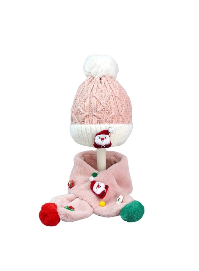 LITTLE SURPRISE BOX 2Pcs Pink Santa Christmas Themed Winter Cap Beanie With Matching Long Style Neck Muffler For Kids - Image 1