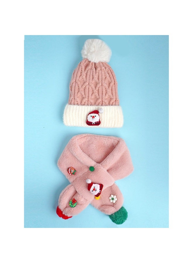 LITTLE SURPRISE BOX 2Pcs Pink Santa Christmas Themed Winter Cap Beanie With Matching Long Style Neck Muffler For Kids - Image 5