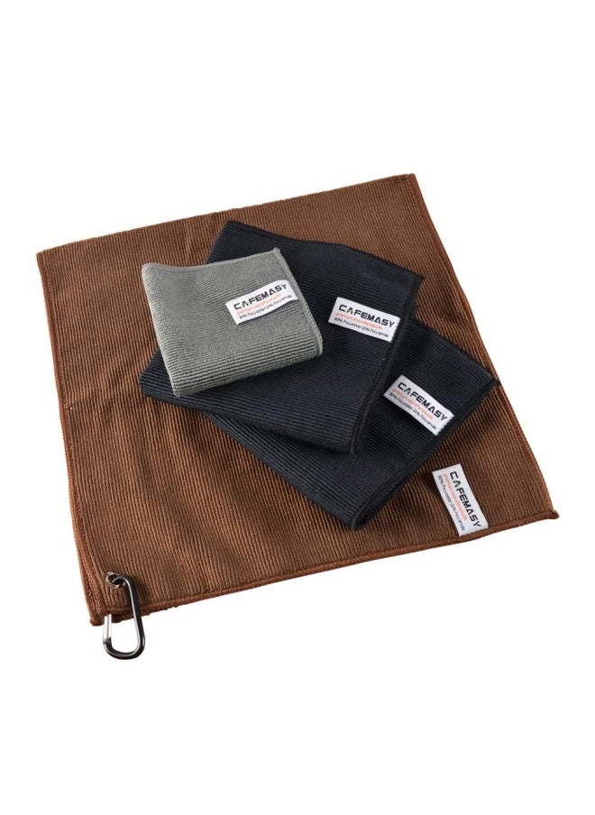 CAFEMASY - Cafemasy Barista Micro Cleaning Towels Pack 4Pieces Soft Absorbent Non-Abrasive Micro Cleaning Cloth With Hook For Barista To Clean Steam Wand Coffee Or Espresso Machine - Image 1