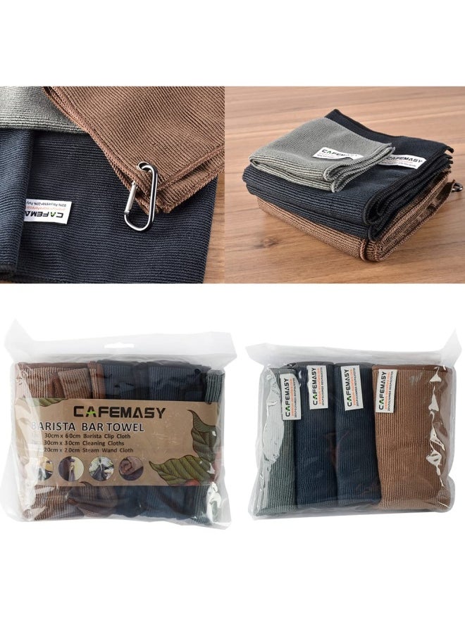 CAFEMASY - Cafemasy Barista Micro Cleaning Towels Pack 4Pieces Soft Absorbent Non-Abrasive Micro Cleaning Cloth With Hook For Barista To Clean Steam Wand Coffee Or Espresso Machine - Image 1