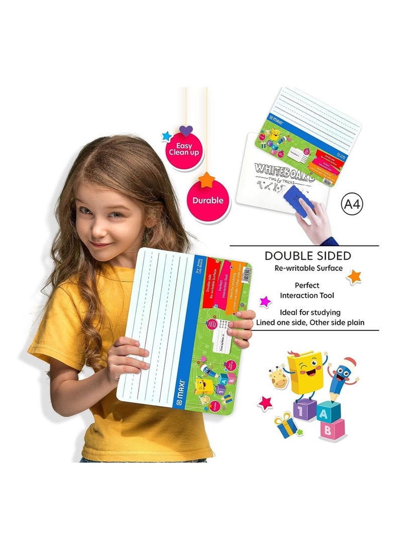 Maxi - Maxi Dry-Erase Frameless A4 Whiteboard,Double Sided-One Side With Lines For School Or Home Learning, Plain Drawing And Writing, White, Wfla4 - Image 1
