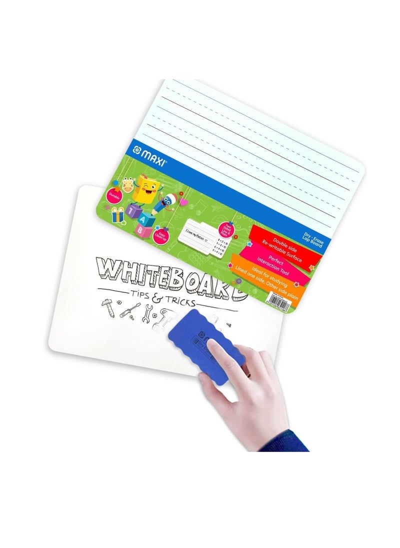 Maxi - Maxi Dry-Erase Frameless A4 Whiteboard,Double Sided-One Side With Lines For School Or Home Learning, Plain Drawing And Writing, White, Wfla4 - Image 1