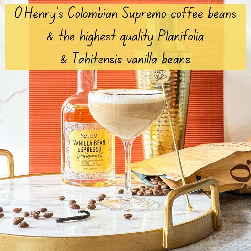 MixCraft Spirit Infusion Kit - Premium Craft Cocktail & Mocktail Mixer, Glass Bottle, Collapsible Funnel, Flavor Pouch & Recipe, Vanilla Bean Espresso - Image 2