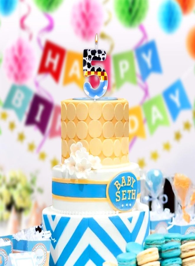 Wanlab Toy Inspired Story Birthday Number Candles Cartoon Cake Number Candle Blue Sky White Cloud Cute Cow Cake Topper Party Decorations Birthday Decor Supplies (Number 5) - Image 2