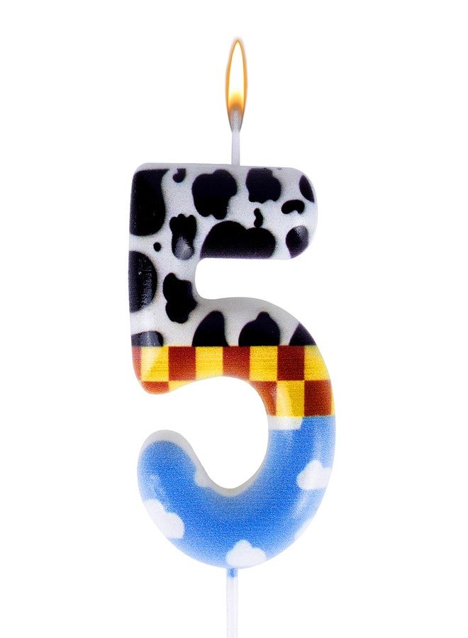 Wanlab Toy Inspired Story Birthday Number Candles Cartoon Cake Number Candle Blue Sky White Cloud Cute Cow Cake Topper Party Decorations Birthday Decor Supplies (Number 5) - Image 1