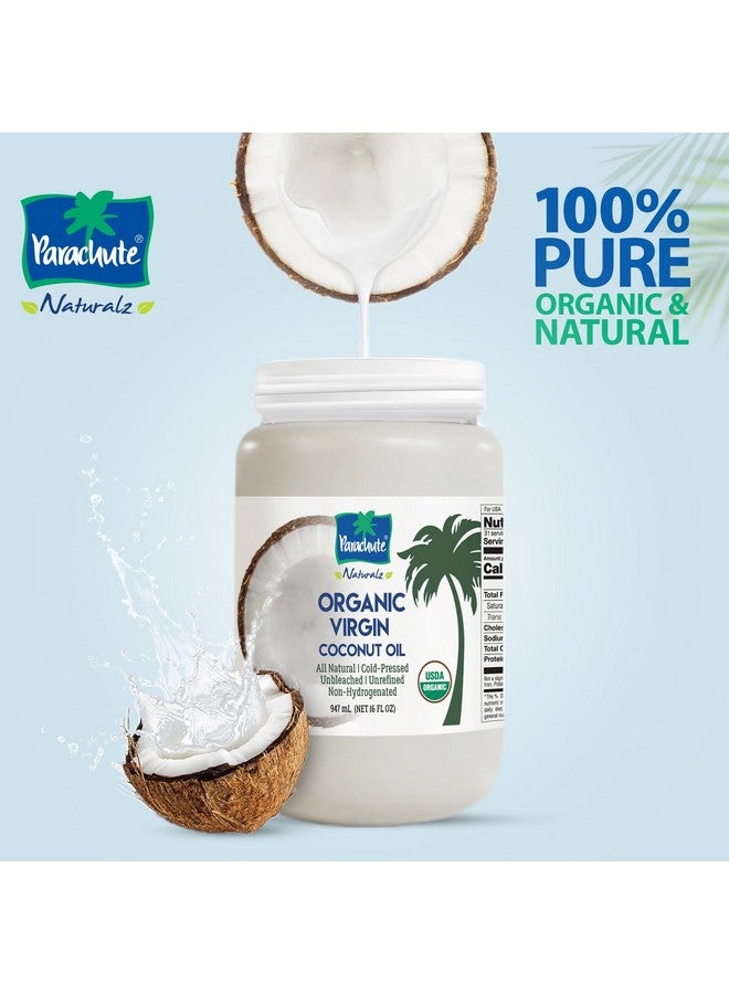 باراشوت زيت جوز الهند البكر من باراشوت ناتشورالز | زيت طهي عضوي 100%، وزيت للشعر وزيت للبشرة | معصور على البارد | معتمد من وزارة الزراعة الأمريكية | 32 أونصة سائلة | وعاء بلاستيكي - Image 2