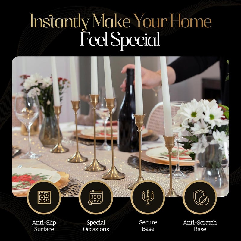 GETSHADY Gold Candleholders for Taper Candlesticks Plus Candle Snuffer – Dining Table Décor Centrepiece - Brass Candelabra Candlestick Holder - Gold Décor for Home Weddings Celebrations Events (Set of 6 Pcs) - Image 3