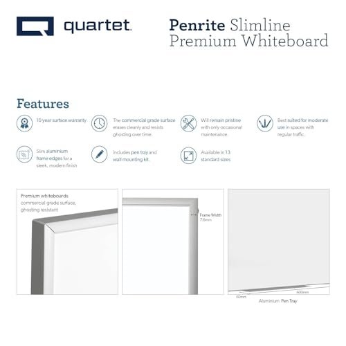 Quartet Melamine Penrite Slimline Wall Mounted Magnetic Premium Whiteboard, 900 X 600 Mm, 3 X 2 Feet - Image 3