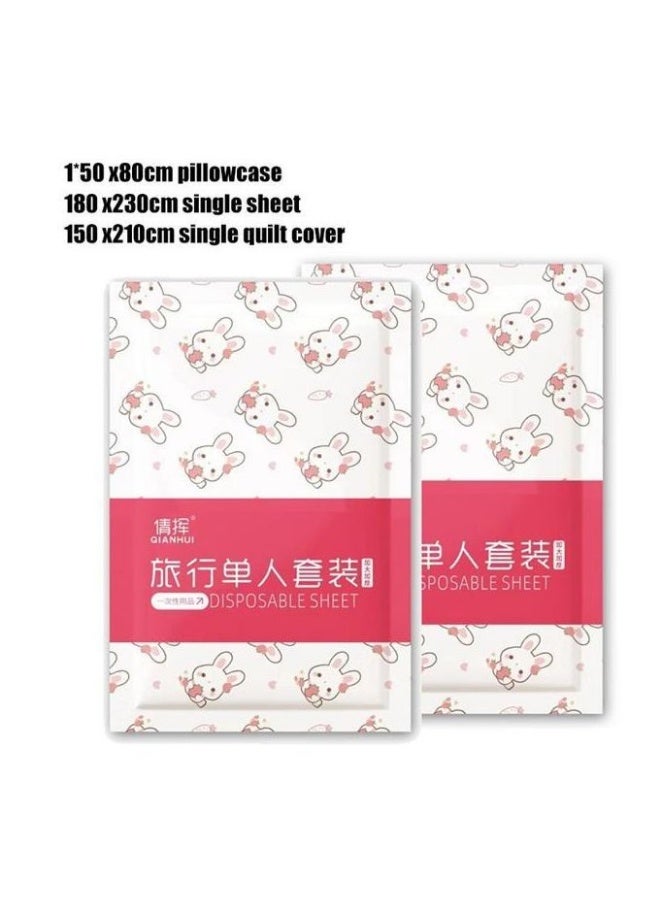 طقم أغطية سرير للسفر للاستخدام مرة واحدة، غطاء سرير كامل خالٍ من البلاستيك من 3 قطع  للفنادق والنزل والمساكن الطارئة - Image 2