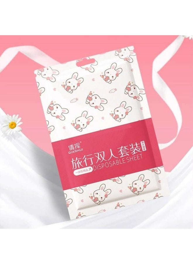 طقم أغطية سرير للسفر للاستخدام مرة واحدة، غطاء سرير كامل خالٍ من البلاستيك من 3 قطع  للفنادق والنزل والمساكن الطارئة - Image 1