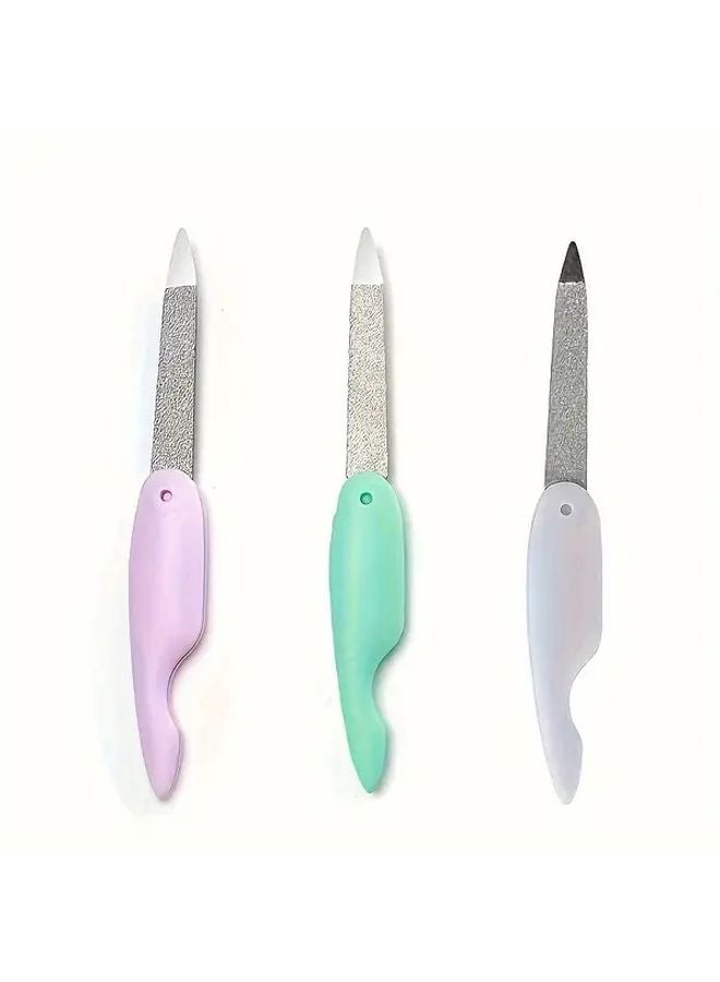 Foldable Nail File 3 Pcs Pink Green White Double Sided Frosted ABS Manicure Tool - Image 1