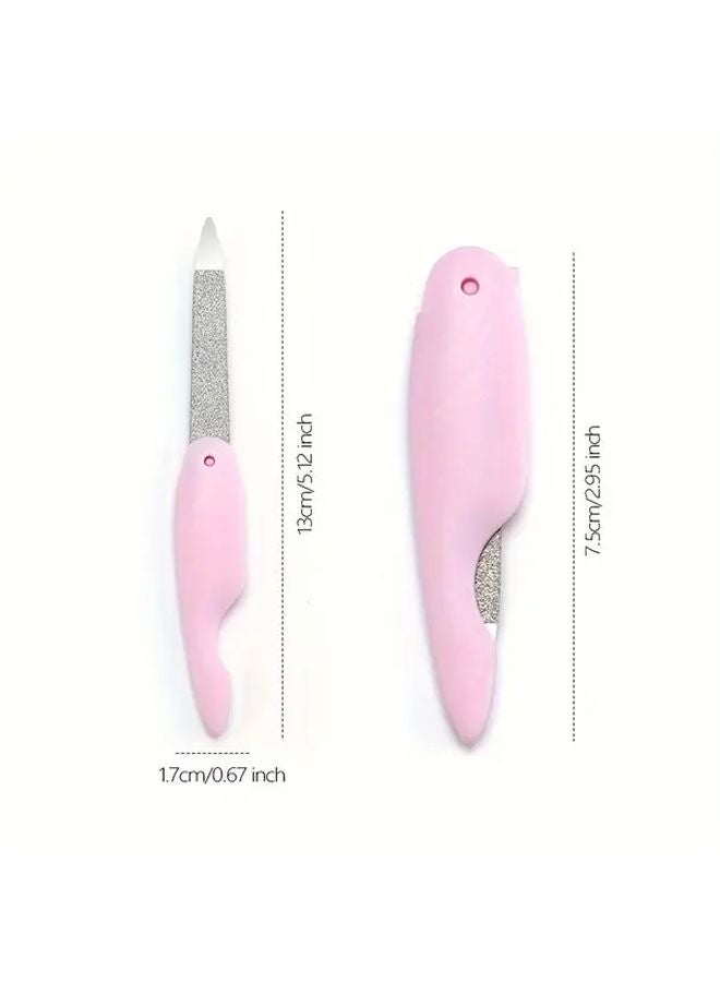 Foldable Nail File 3 Pcs Pink Green White Double Sided Frosted ABS Manicure Tool - Image 5