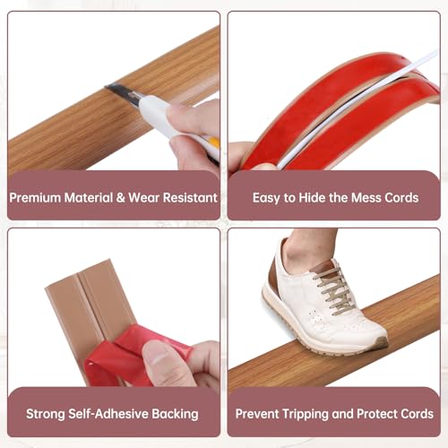 LSGCQ Floor Cord Cover Self Adhesive Cord Hider Floor Extension Cord Covers for Floor Power Cord Protector Cable Management Prevent Cable Trips Cable Cavity 0.47" W x 0.27" H (Light Brown Wood, 3.3Ft) - Image 3