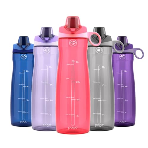 Pogo زجاجة ماء بلاستيكية خالية من BPA من بوجو مع غطاء شوج، وردي، 40 أونصة - Image 1