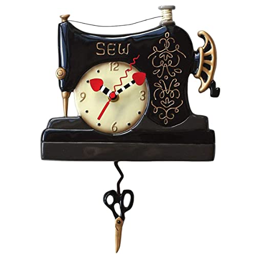 Allen Designs Vintage Stitch Sewing Machine Pendulum Wall Clock - Image 1