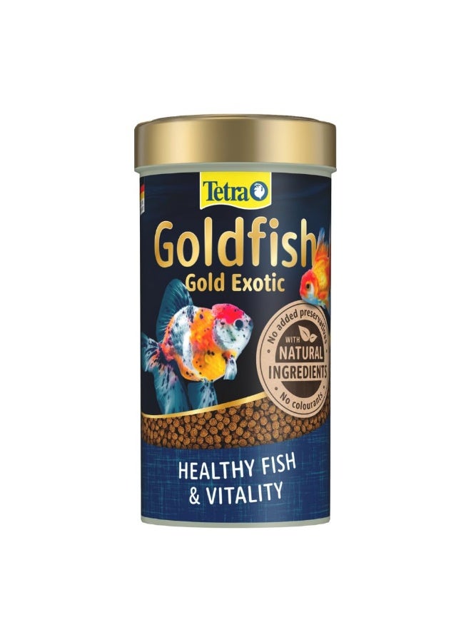 تترا Tetra Goldfish Gold Exotic 250 مل، 80 جم طعام أسماك لحوض السمك، حبيبات كاملة ممتازة مع 28.4% جنين القمح للأسماك الذهبية، تطفو طويلاً، سهلة الهضم، بدون ألوان صناعية - Image 2