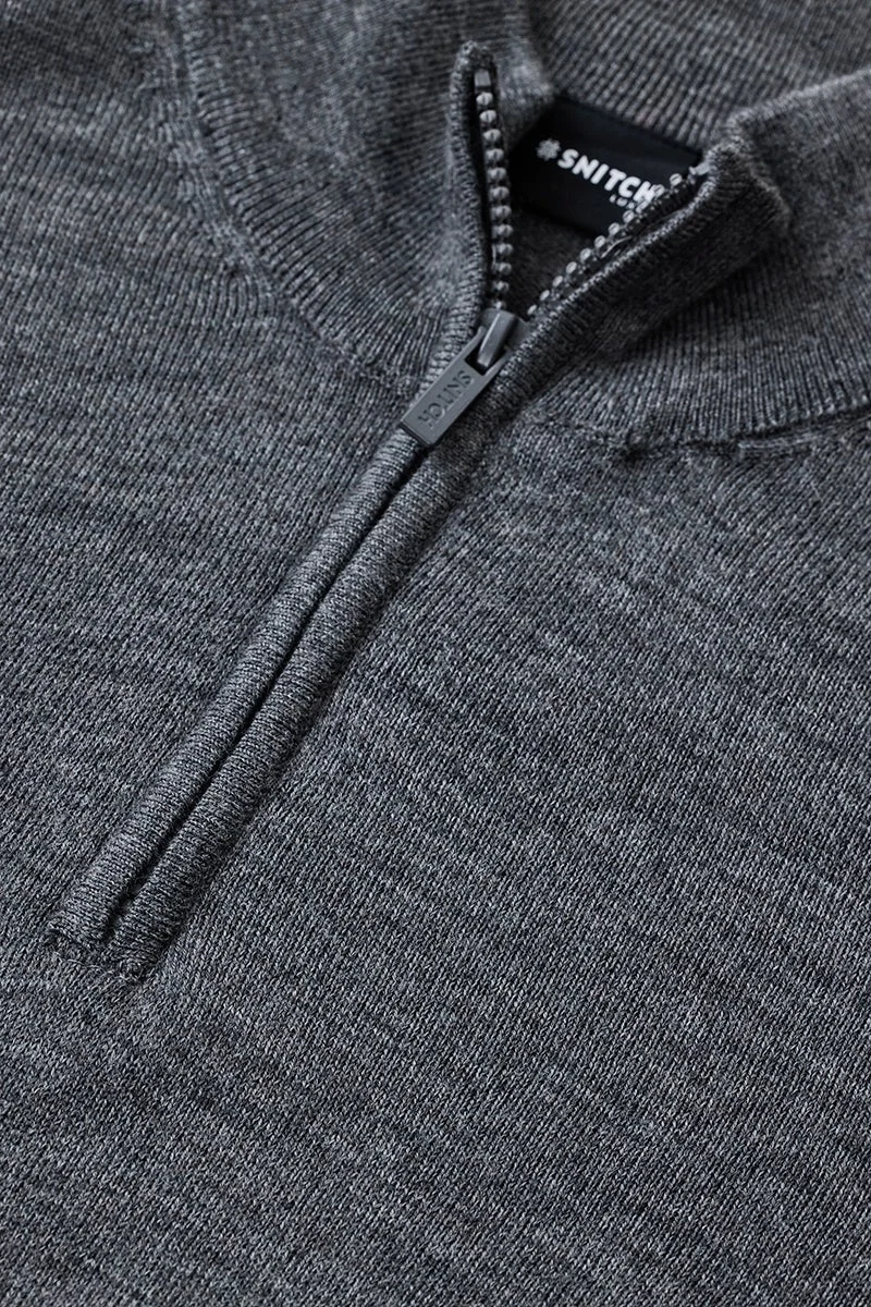 SNITCH Grey Half Zipper Luxe Sweater for Men | Best Price UAE
