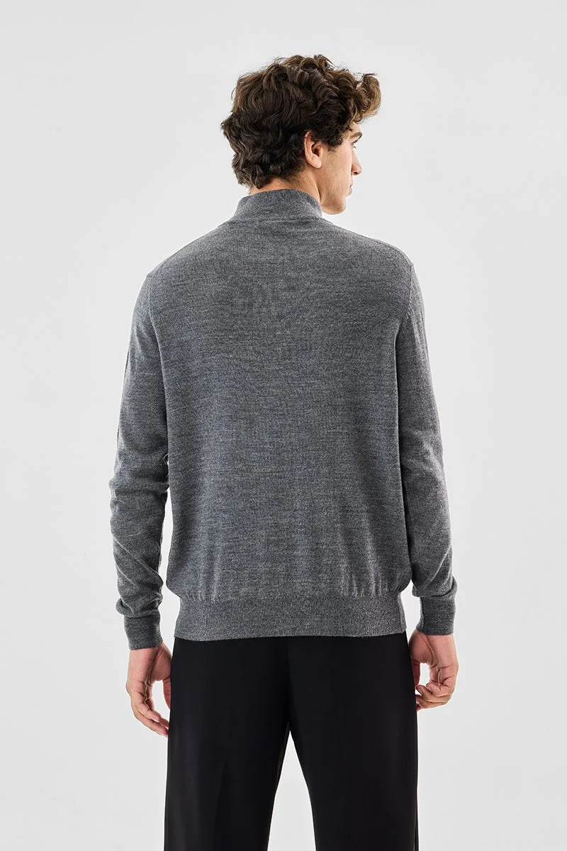 SNITCH Grey Half Zipper Luxe Sweater for Men | Best Price UAE