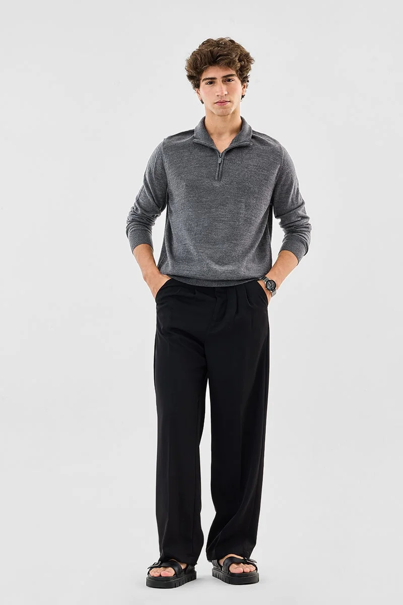 SNITCH Grey Half Zipper Luxe Sweater for Men | Best Price UAE