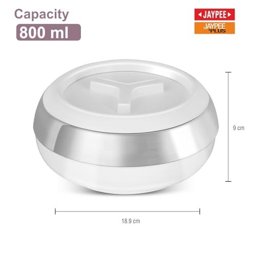 JAYPEE Palazio 800 Ultra Inner Stainless Steel Casserole |Pu Insulated Lockable Lid Food Grade Rustproof Hotbox for Kitchen |Hot Pot for Rice |Stackable |Ideal for Gifting | Capacity 800 ml, White - Image 3