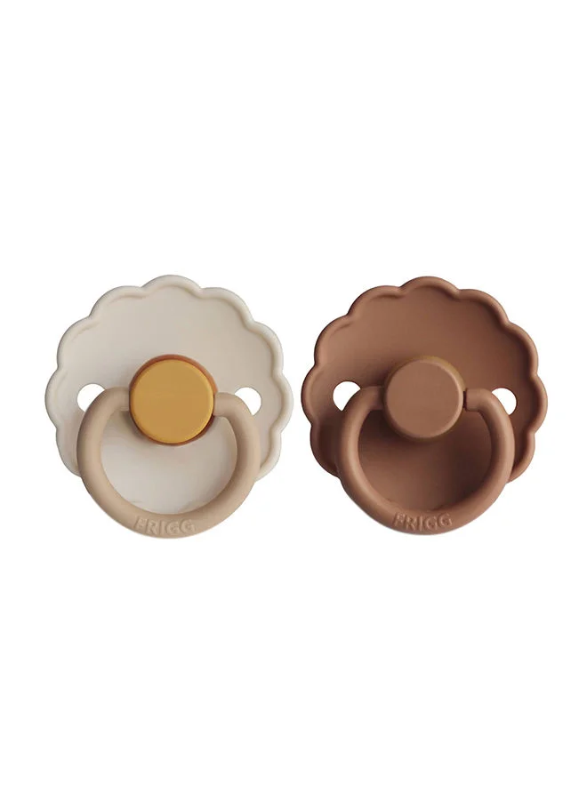 FRIGG Pack Of 2 Daisy Latex Baby Pacifier 0-6M, Chamomile/Peach Bronze - Size 1
