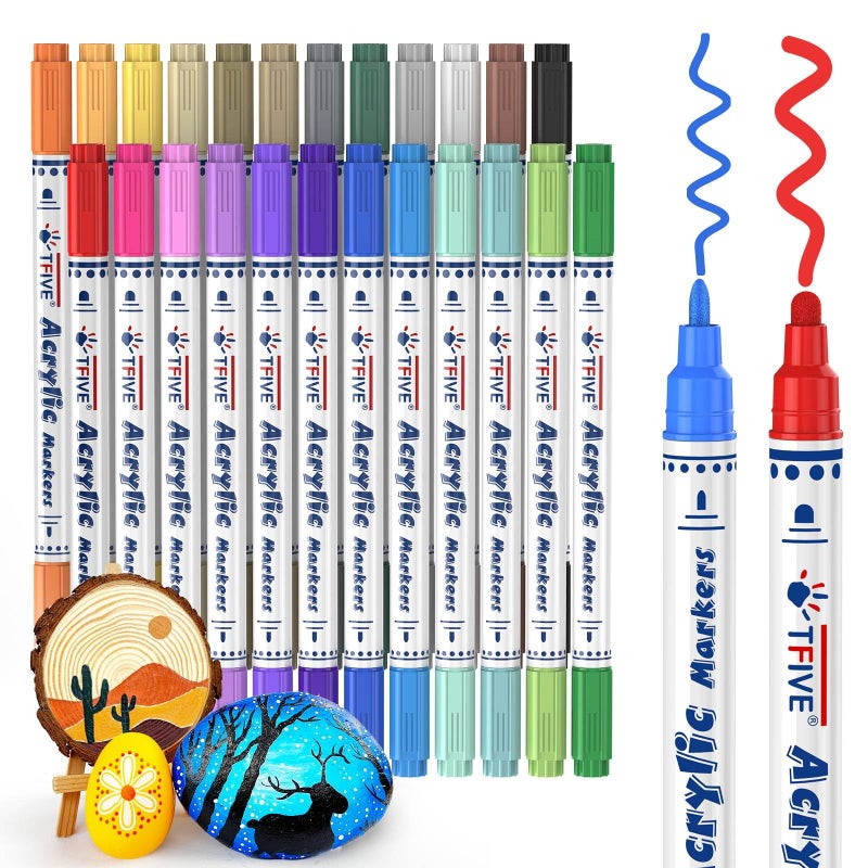 TFIVE Dual Tip Acrylic Paint Markers, 24 Vibrant Colors, for Paper Fabric Rock Canvas Wood Ceramic Glass Crafts, DIY Crafts - Image 1