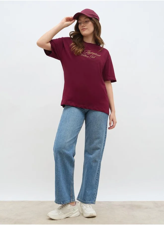ستايلي Styli Embroidered Slogan Oversized T-Shirt