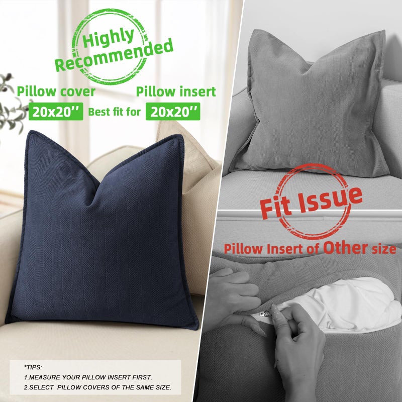 ZWJD Navy Pillow Covers 20x20 Set of 2 Chenille Throw Pillow Covers with Elegant Design Soft and Luxurious Decorative Throw Pillows for Couch, Bed, and Home Decor - Image 3