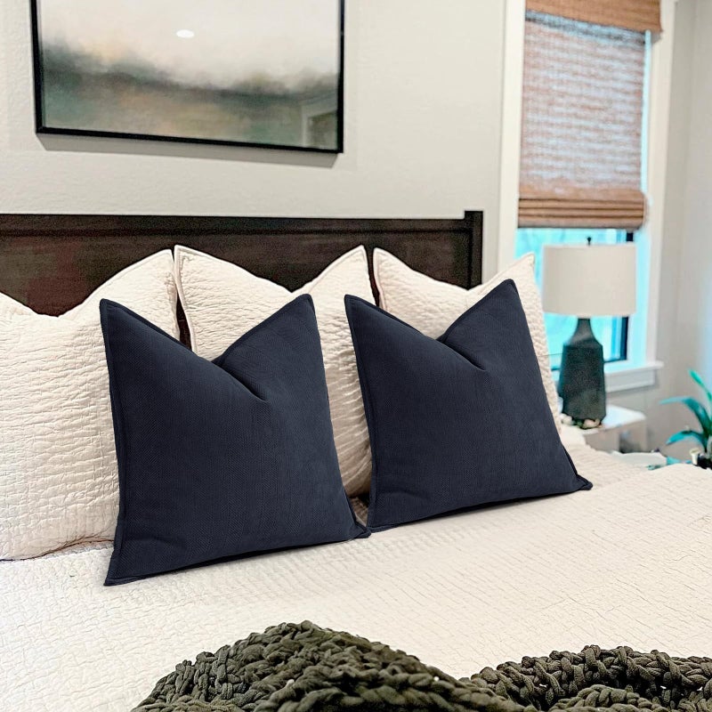 ZWJD Navy Pillow Covers 20x20 Set of 2 Chenille Throw Pillow Covers with Elegant Design Soft and Luxurious Decorative Throw Pillows for Couch, Bed, and Home Decor - Image 5