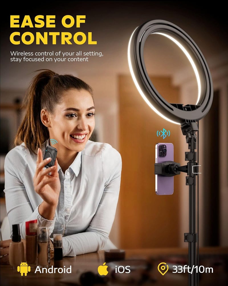Kaiess 12" Selfie Ring Light with 63" Tripod Stand with Phone Holder, LED RGB Ring Light with 3 CCT & 39 RGB Colors Modes, Selfie Light for Makeup/Photography/Videos/Vlog/TikTok - Image 5