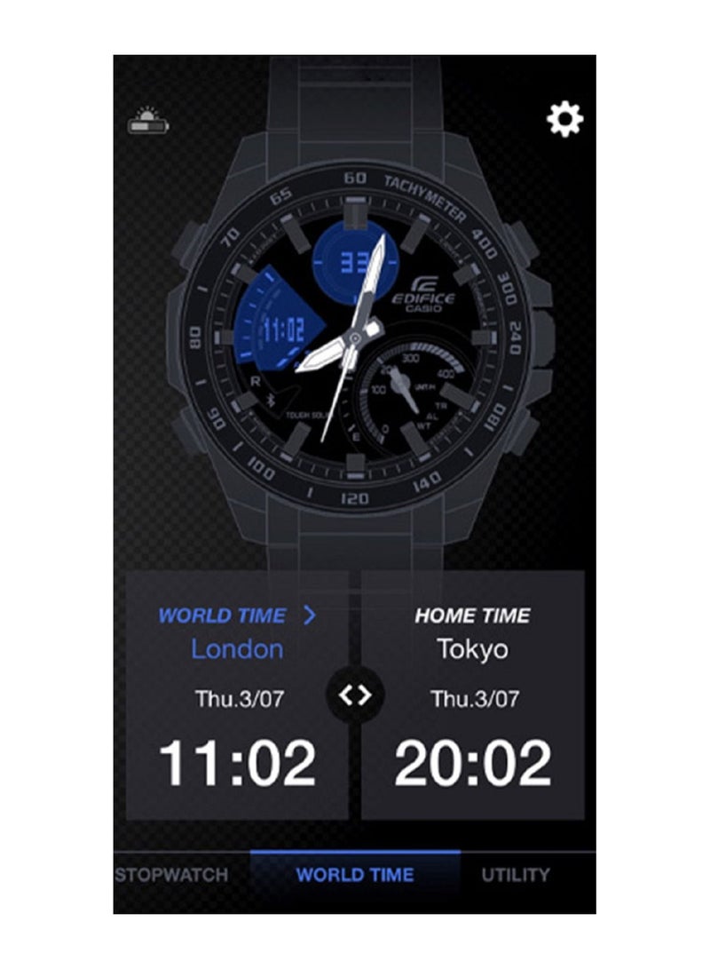 CASIO ساعة كاسيو اديفيس للرجال، انالوج رقمية تعمل بالطاقة الشمسية، مينا باللون الأسود، سوار من الستانلس ستيل باللون الرمادي ومطلي بالأيونات ECB-900MDC-1ADR. - Image 3