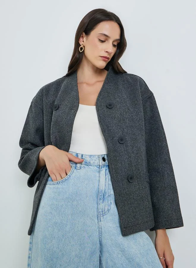 تايك تو Women's Solid double-breasted Coat