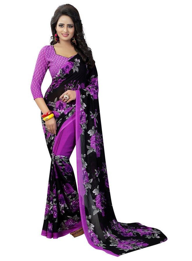 YASHIKA Yashika Georgette with Blouse Piece Saree (SDPL-Floral_Violet_FS) - Image 1