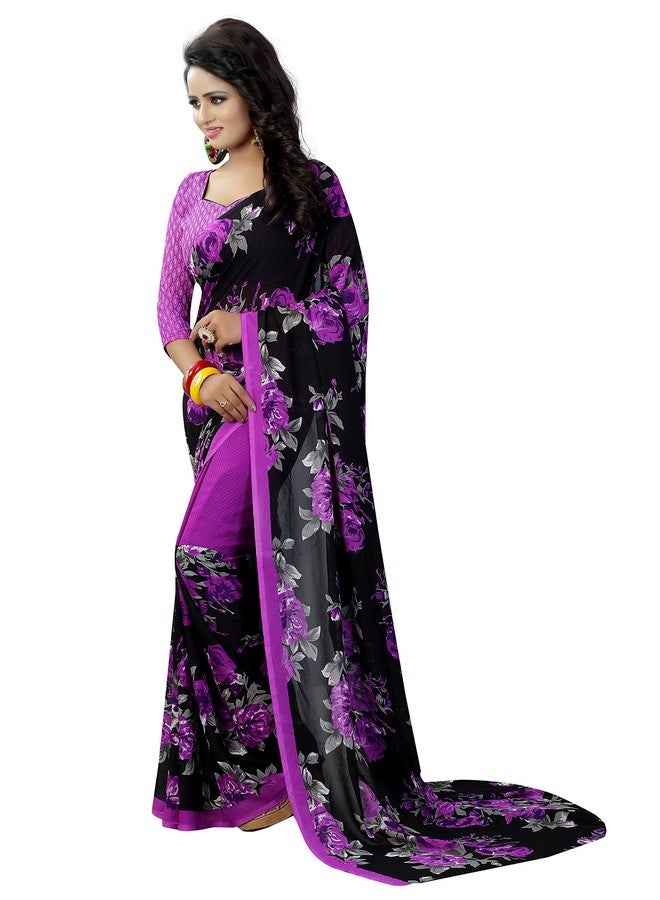 YASHIKA Yashika Georgette with Blouse Piece Saree (SDPL-Floral_Violet_FS) - Image 3