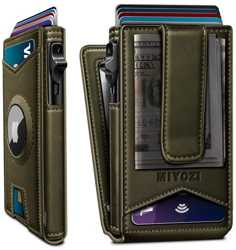 miyozi Airtag Wallet for Men Money Clip 9Card PopUp Credit Card Holder with ID Window RFID Blocking Metal Case Magnetic Closure Front Pocket Wallet Gift Box - Image 1