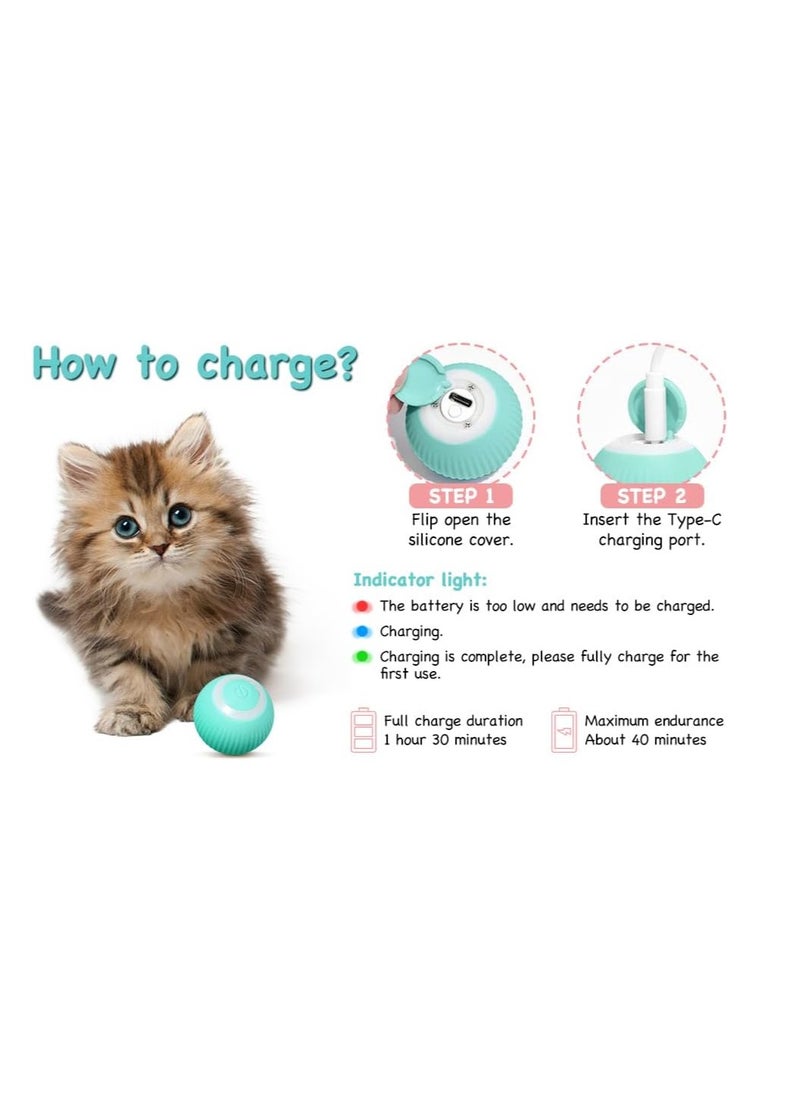 Dubkart - Interactive Cat Toys Balls, Intelligent Automatic Cat Ball with LED Light, USB Rechargeable, 360° Rotating Smart Kitten Toys for Indoor Cats Funny Stimulate Hunting Instinct Chasing Ball, Blue - Image 1