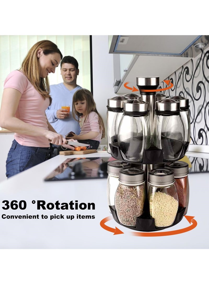 Generic - 13 Pcs Spice Organizer Includes 360° Rotating Spice Rack And 12 Glass Spice Jars For Salt Pepper Herb Spice Container Condiment Set Seasoning Cruet For Kitchen Countertop (2 Tier) - Image 1