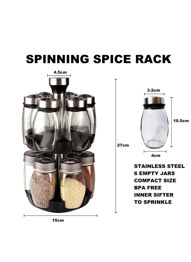 Generic - 13 Pcs Spice Organizer Includes 360° Rotating Spice Rack And 12 Glass Spice Jars For Salt Pepper Herb Spice Container Condiment Set Seasoning Cruet For Kitchen Countertop (2 Tier) - Image 1