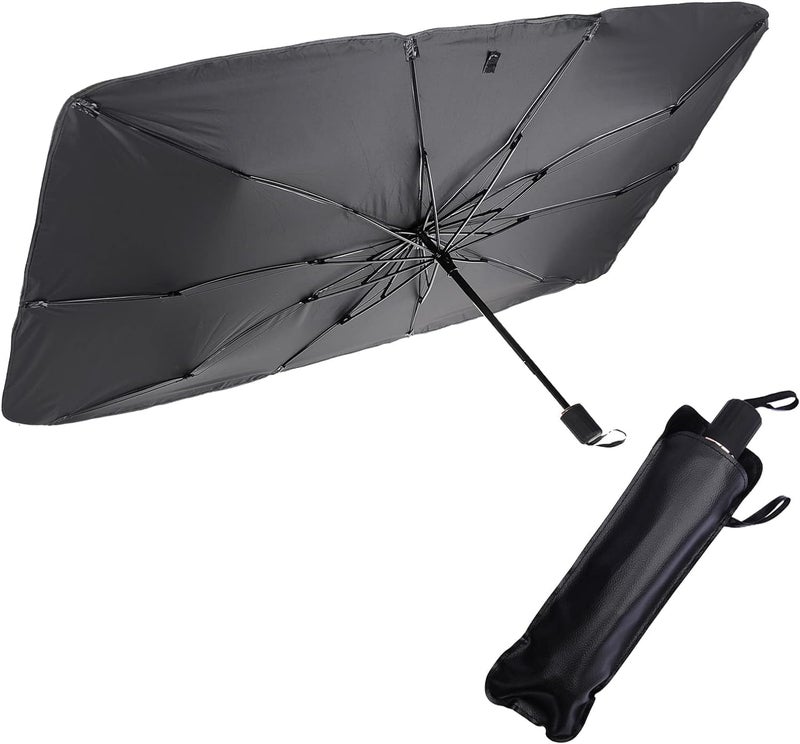 Auto Hub Front Window Sunshade for Car, Car Sunshade for Front Windshield, Car Umbrella for Windshield- Universal Fit- 240T Silver Coated Fabric - Image 1